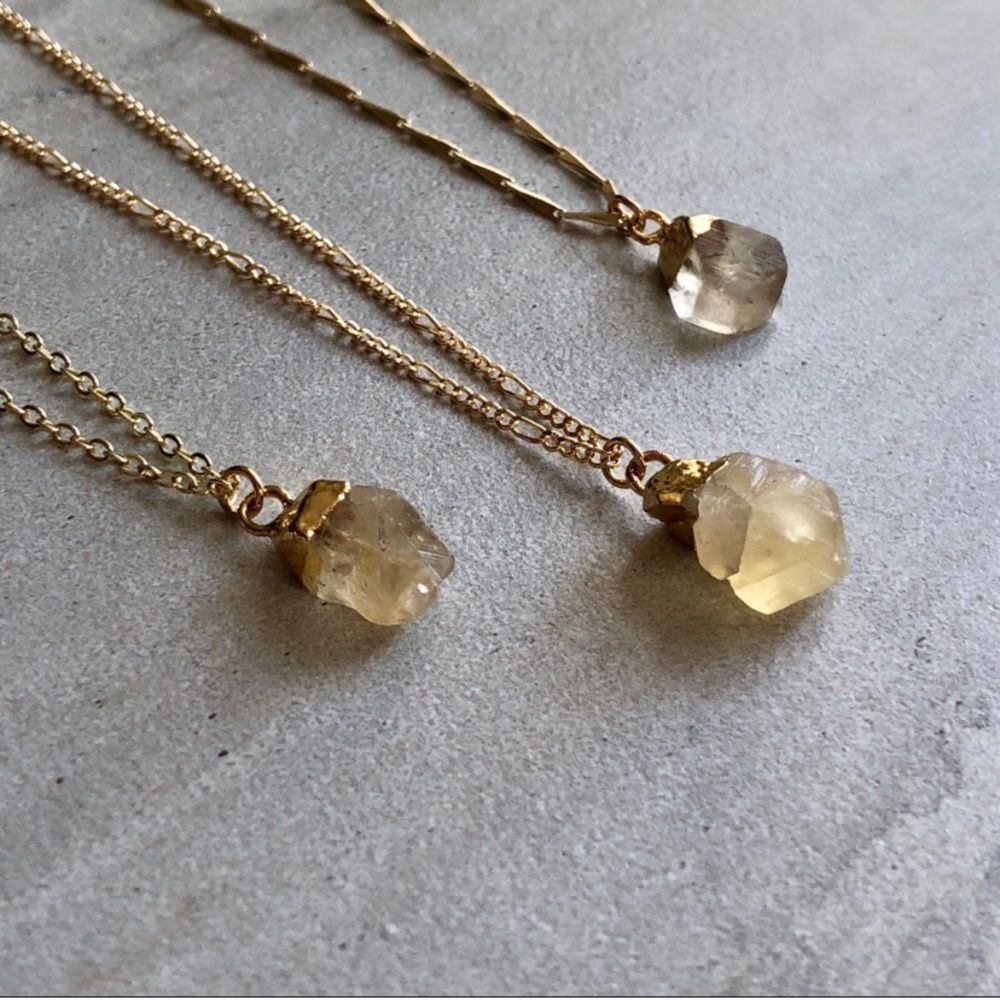 Raw Lemon Topaz 14K gold necklace